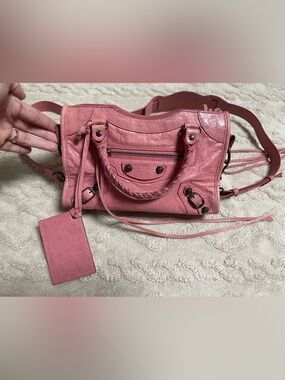 Balenciaga Mini City Motor Bag Hobo bag Pink Leather Satchel Handbag Top Handle